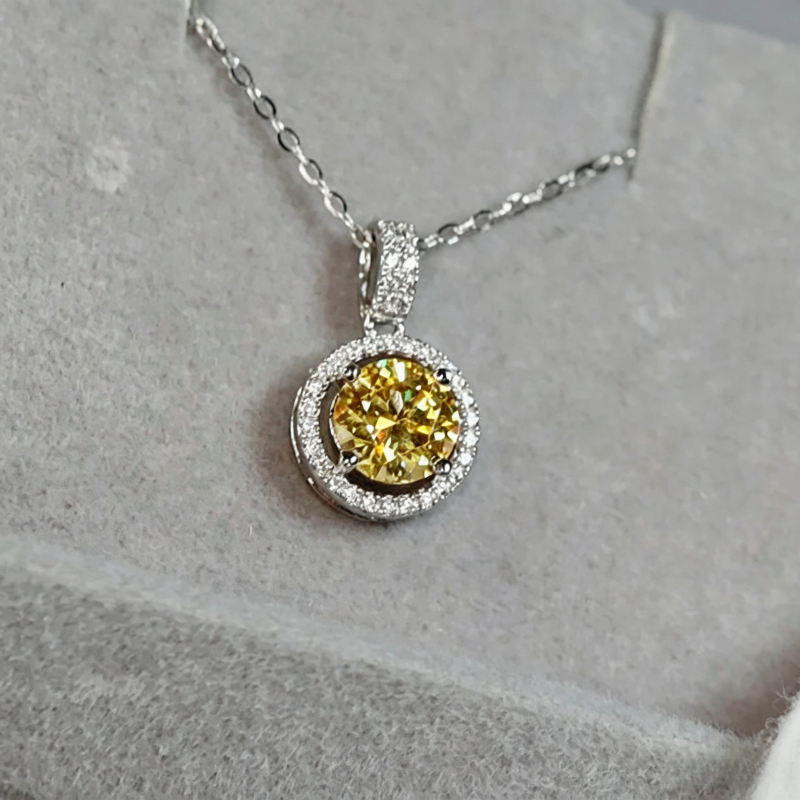 1/3 Carat 925 Silver Yellow Moissanite Double Row Pendant Necklace